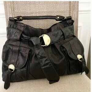 Steven by Steve Madden Black Leather Belted Bag
